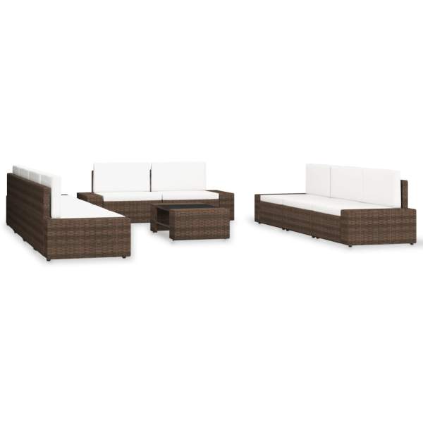  10-tlg. Garten-Lounge-Set Poly Rattan Braun