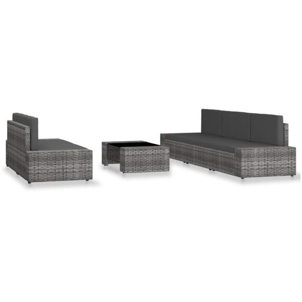  6-tlg. Garten-Lounge-Set Poly Rattan Grau