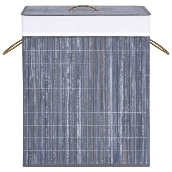  Bambus-Wäschekorb mit 2 Fächern Grau 100 L