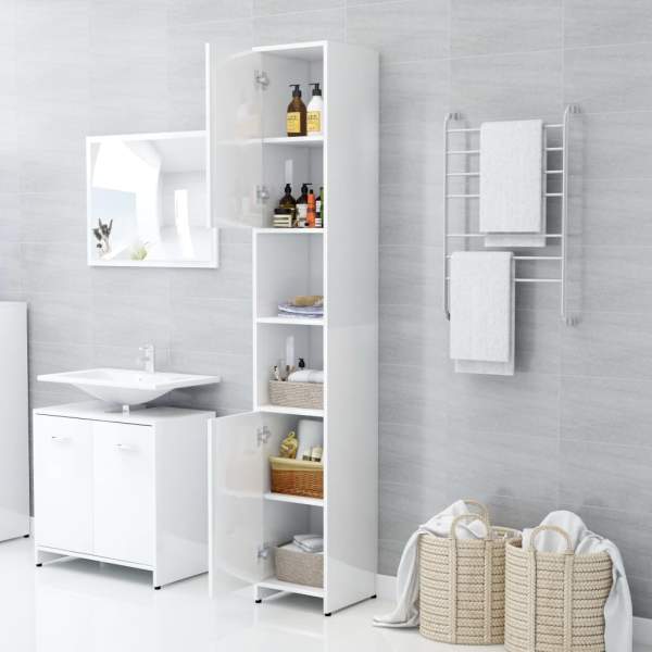  Badezimmerschrank Hochglanz-Weiß 30x30x183,5 cm Holzwerkstoff