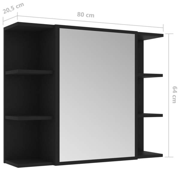  Bad-Spiegelschrank Schwarz 80x20,5x64 cm Holzwerkstoff