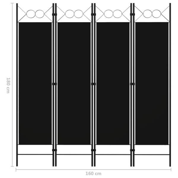  4-tlg. Raumteiler Schwarz 160 x 180 cm 