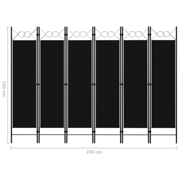  6-tlg. Raumteiler Schwarz 240 x 180 cm