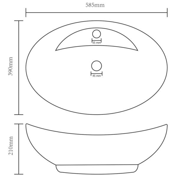  Luxus-Waschbecken Überlauf Oval Matt Creme 58,5x39cm Keramik   