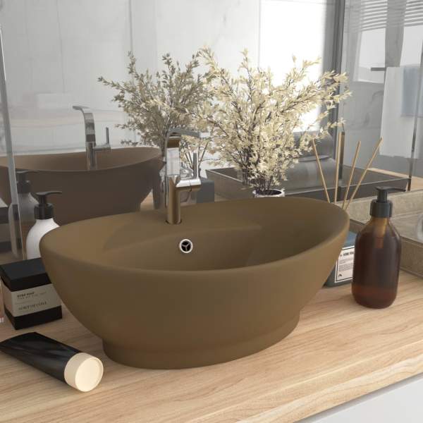  Luxus-Waschbecken Überlauf Oval Matt Creme 58,5x39cm Keramik   