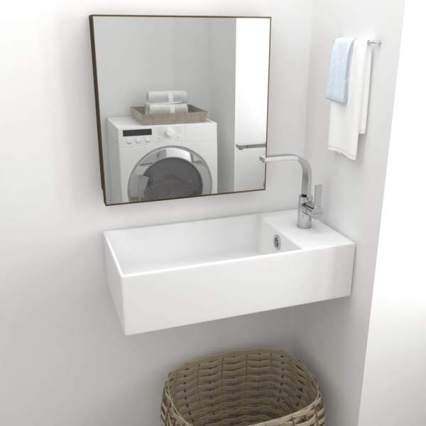  Badezimmer Wand-Waschbecken mit Überlauf Keramik Matt Weiß
