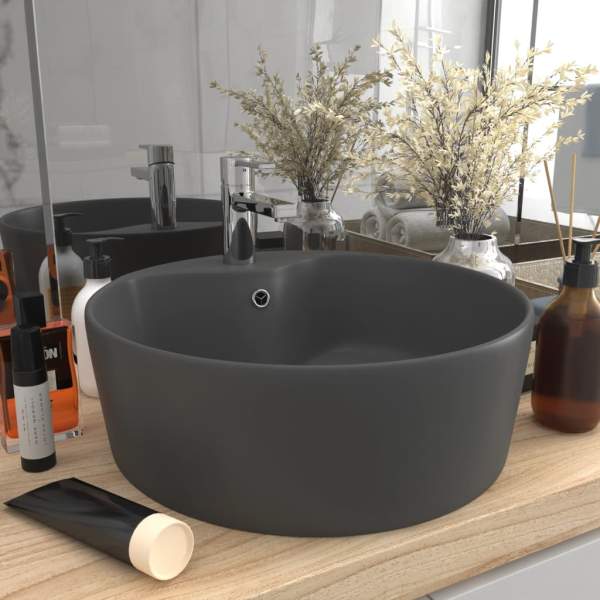  Luxus-Waschbecken mit Überlauf Matt Dunkelgrau 36x13 cm Keramik