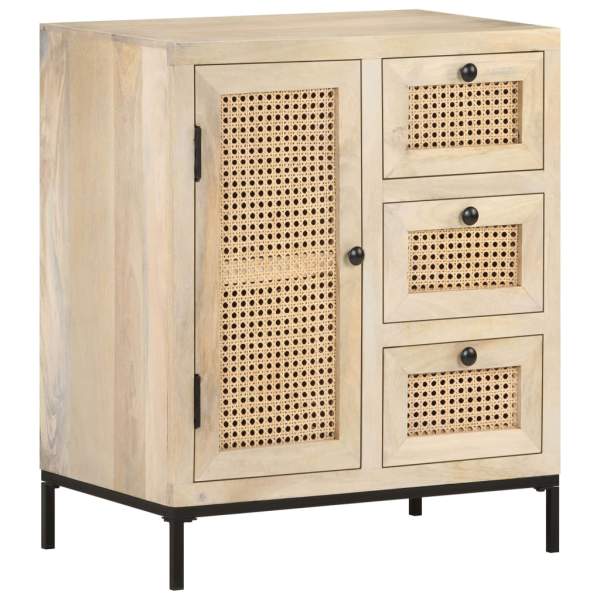  Sideboard 60x35x70 cm Mango Massivholz und Rohrgeflecht