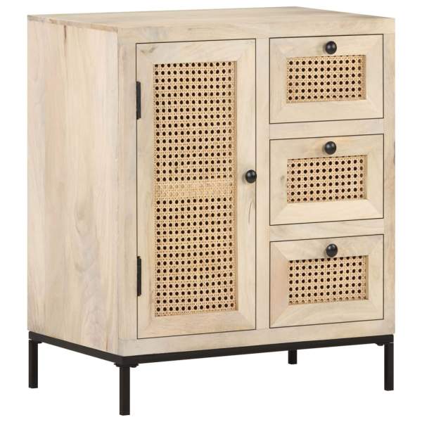  Sideboard 60x35x70 cm Mango Massivholz und Rohrgeflecht