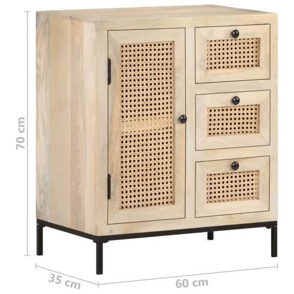  Sideboard 60x35x70 cm Mango Massivholz und Rohrgeflecht