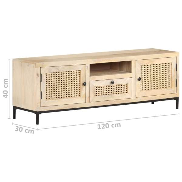  TV-Schrank 120x30x40 cm Mango Massivholz und Rohrgeflecht