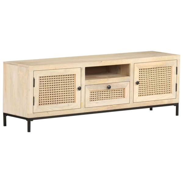  TV-Schrank 120x30x40 cm Mango Massivholz und Rohrgeflecht