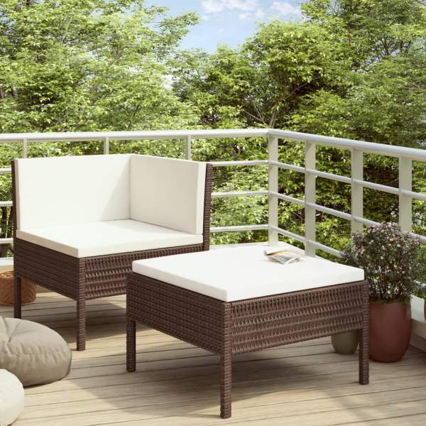  2-tlg. Garten-Lounge-Set mit Auflagen Poly Rattan Braun