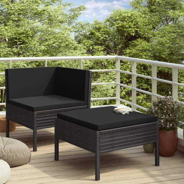  2-tlg. Garten-Lounge-Set mit Auflagen Poly Rattan Schwarz