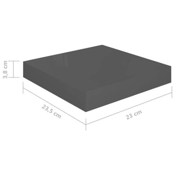  Schweberegal Hochglanz-Grau 23x23,5x3,8 cm MDF