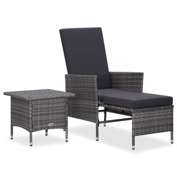  2-tlg. Garten-Lounge-Set mit Kissen Poly Rattan Grau