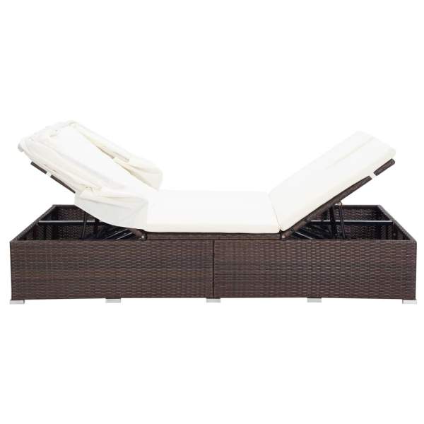  2-Personen-Sonnenliege mit Auflage Poly Rattan Braun