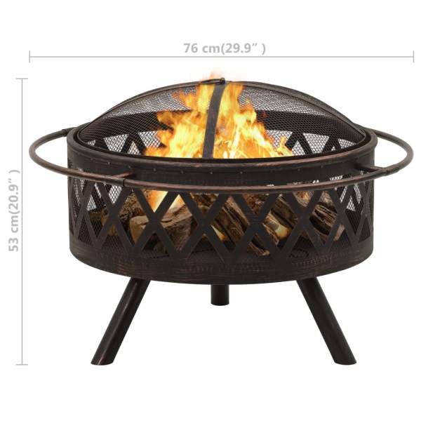  Rustikale Feuerstelle mit Schürhaken 76 cm XXL Stahl
