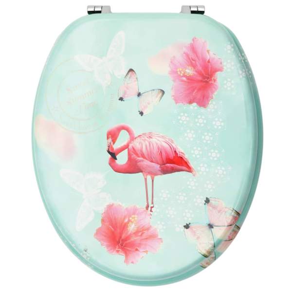  Toilettensitze mit Deckel 2 Stk. MDF Flamingo-Design 