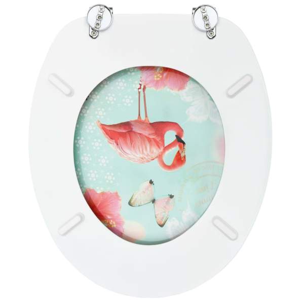  Toilettensitze mit Deckel 2 Stk. MDF Flamingo-Design 