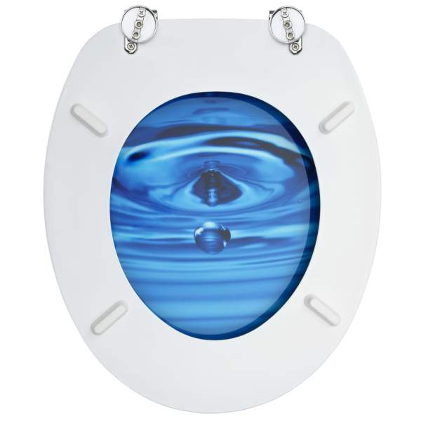  Toilettensitze mit Deckel 2 Stk. MDF Blau Wassertropfen-Design