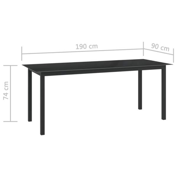 Gartentisch Anthrazit 190x90x74 cm Aluminium und Glas