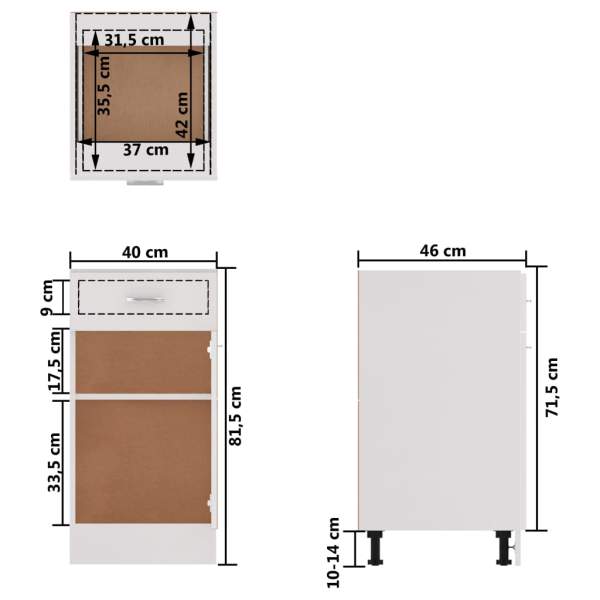  Schubunterschrank Hochglanz-Weiß 40x46x81,5 cm Holzwerkstoff