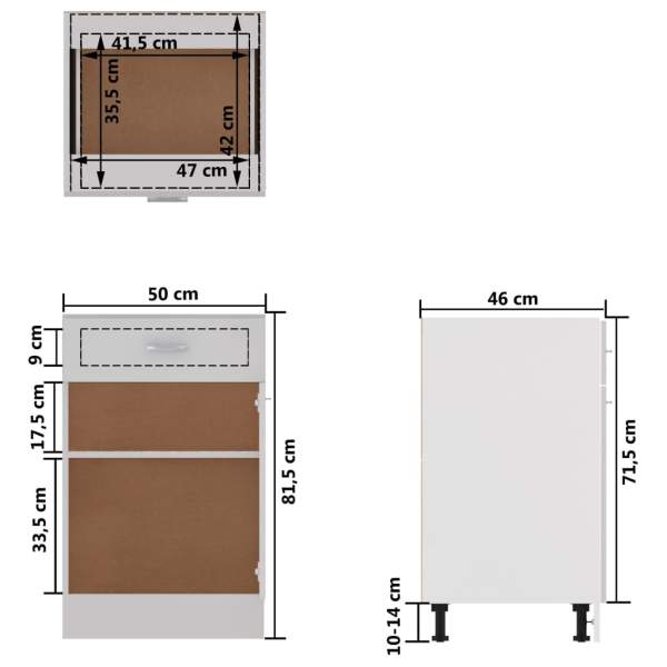  Schubunterschrank Hochglanz-Weiß 50x46x81,5 cm Holzwerkstoff