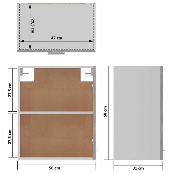  Hängeschrank Betongrau 50x31x60 cm Holzwerkstoff