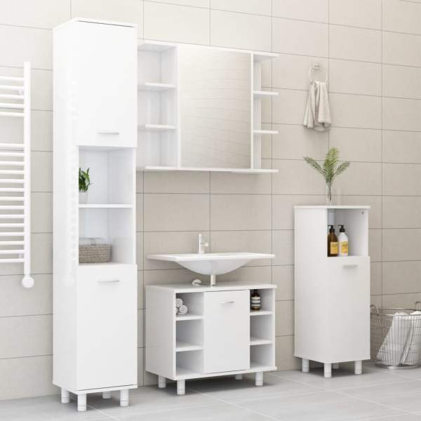  Badezimmerschrank Hochglanz-Weiß 30x30x179 cm Holzwerkstoff