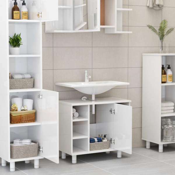  Badezimmerschrank Hochglanz-Weiß 60x32x53,5 cm Holzwerkstoff