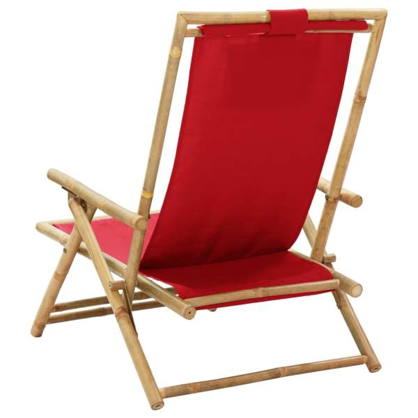  Relaxstuhl Verstellbar Rot Bambus und Stoff
