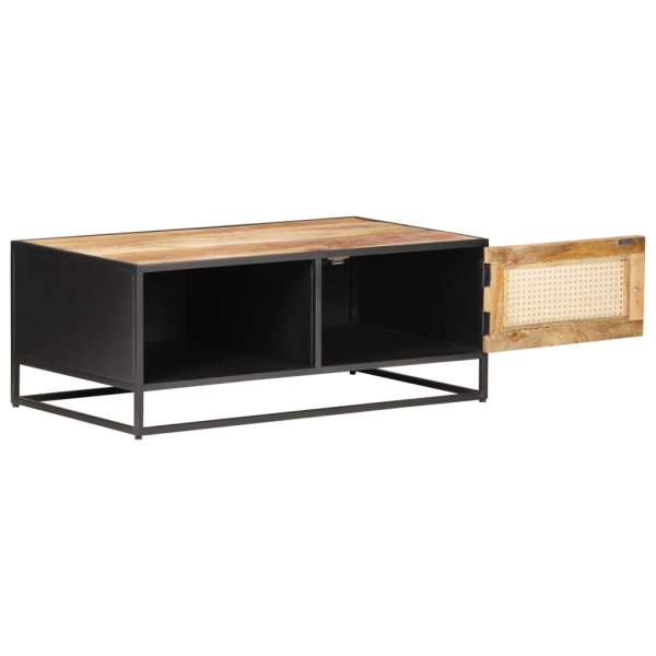  Couchtisch 90x50x35 cm Raues Mangoholz und Wiener Geflecht