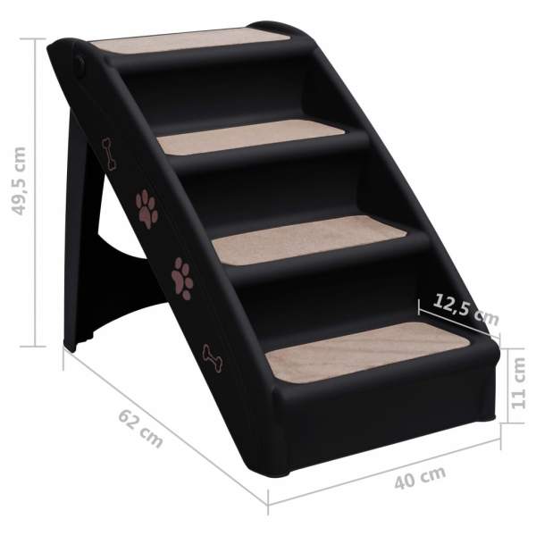  Hundetreppe Klappbar Schwarz 62x40x49,5 cm 