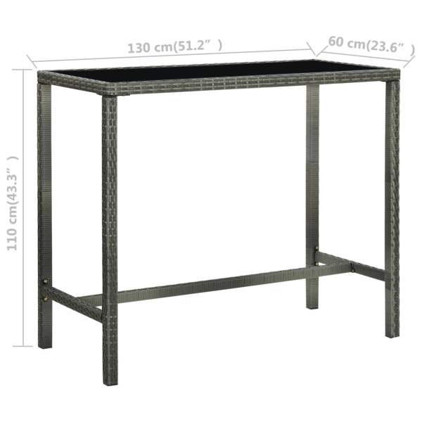  Garten-Bartisch Grau 130x60x110 cm Poly Rattan und Glas