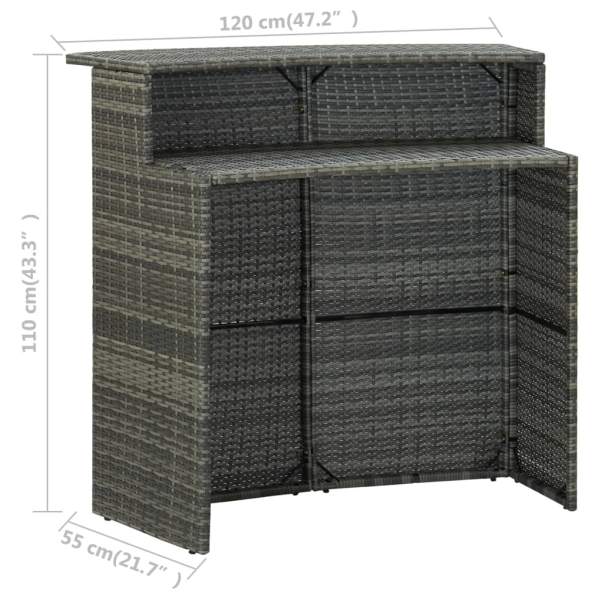  Garten-Bartisch Grau 120x55x110 cm Poly Rattan 