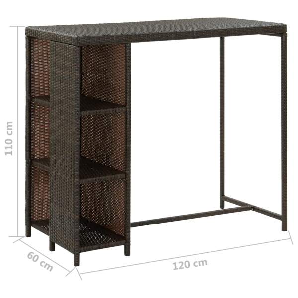  Bartisch mit Regal Braun 120x60x110 cm Poly Rattan  