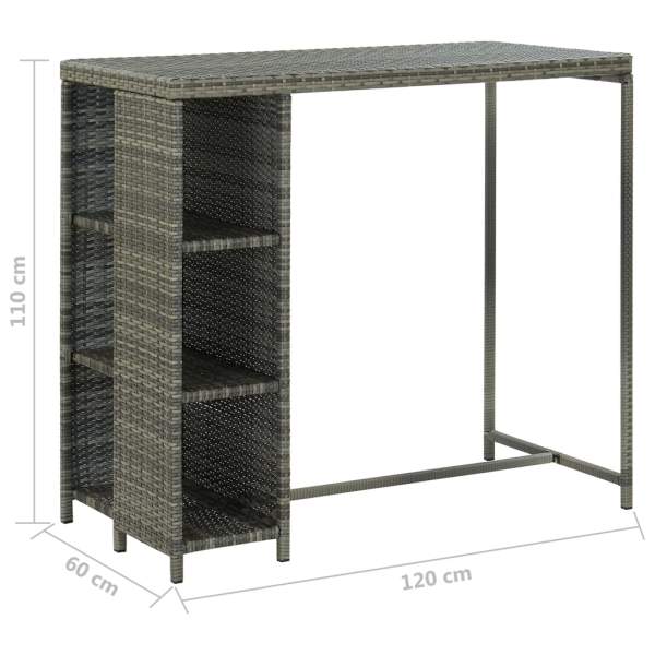  Bartisch mit Regal Grau 120x60x110 cm Poly Rattan  