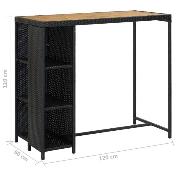  Bartisch mit Regal Schwarz 120x60x110 cm Poly Rattan