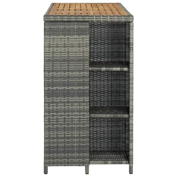  Bartisch mit Regal Grau 120x60x110 cm Poly Rattan