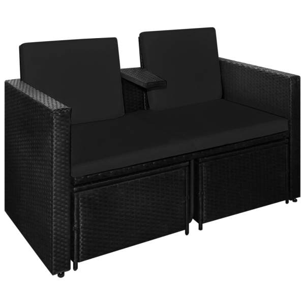 3-tlg. Garten-Lounge-Set mit Auflagen Poly Rattan Schwarz