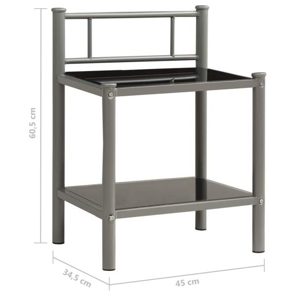  Nachttisch Grau und Schwarz 45x34,5x60,5 cm Metall und Glas