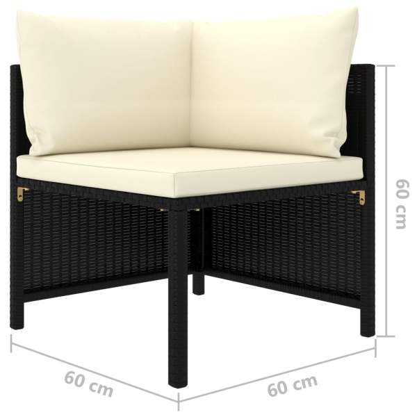  3-Sitzer-Gartensofa mit Auflagen Schwarz Poly Rattan