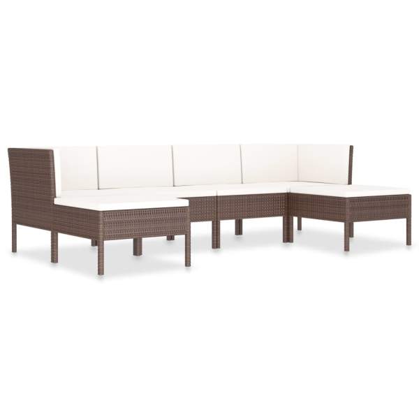  6-tlg. Garten-Lounge-Set mit Auflagen Poly Rattan Braun