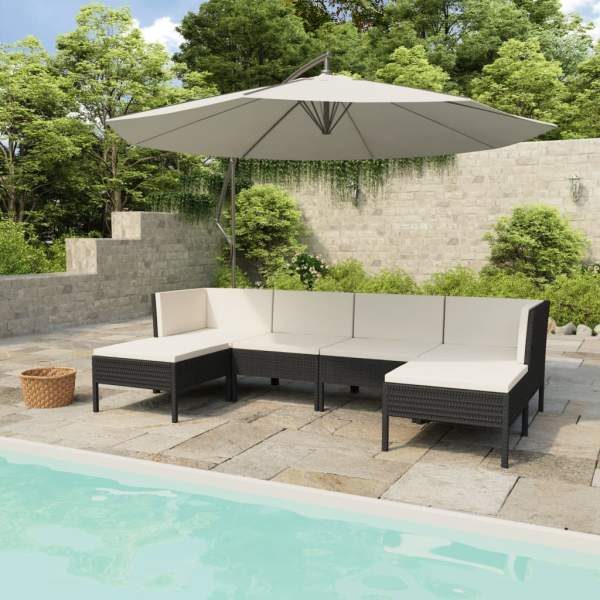  6-tlg. Garten-Lounge-Set mit Auflagen Poly Rattan Schwarz