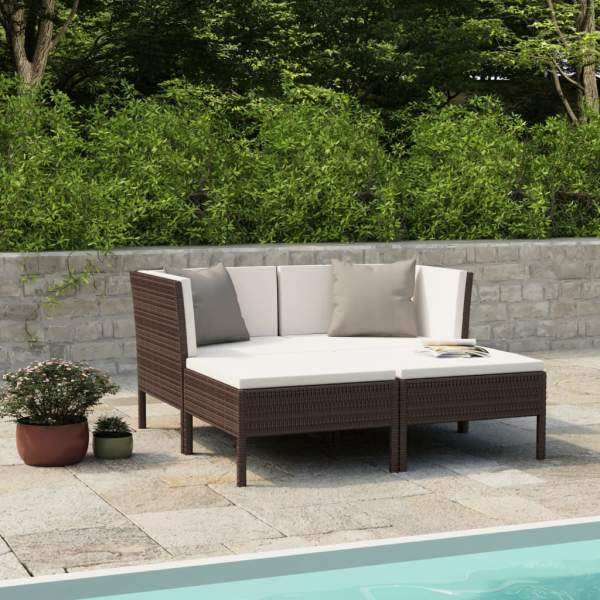  4-tlg. Garten-Lounge-Set mit Auflagen Poly Rattan Braun