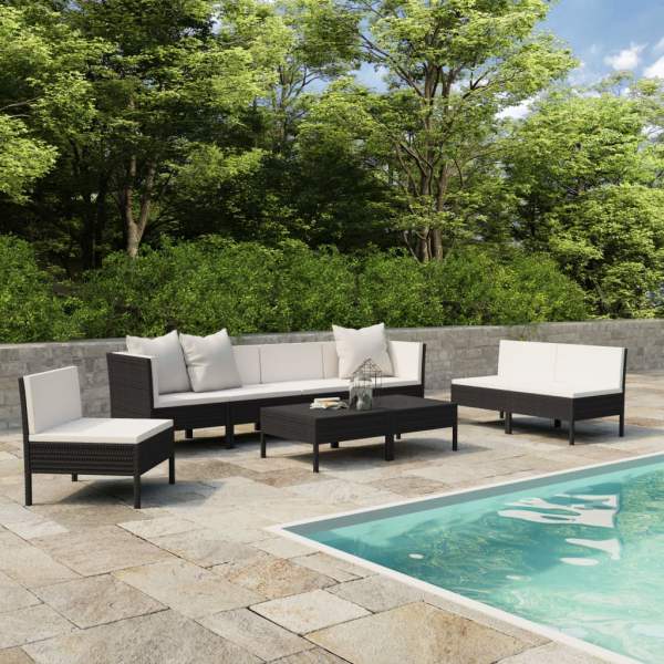  9-tlg. Garten-Lounge-Set mit Auflagen Poly Rattan Schwarz