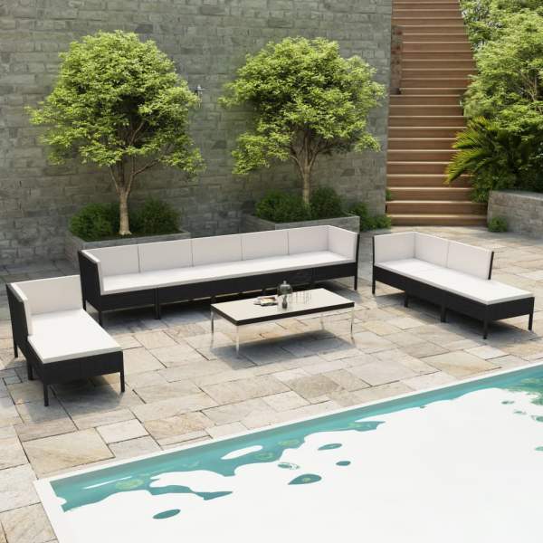  10-tlg. Garten-Lounge-Set mit Auflagen Poly Rattan Schwarz