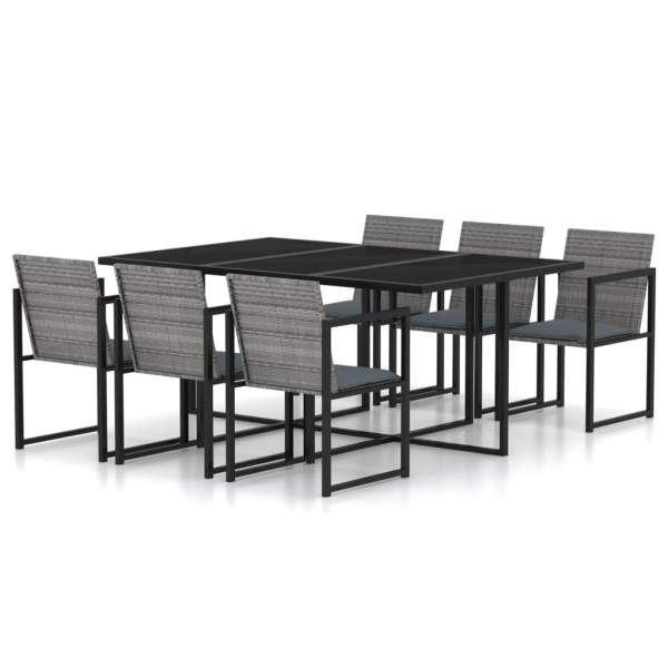  7-tlg. Garten-Essgruppe mit Kissen Poly Rattan Grau