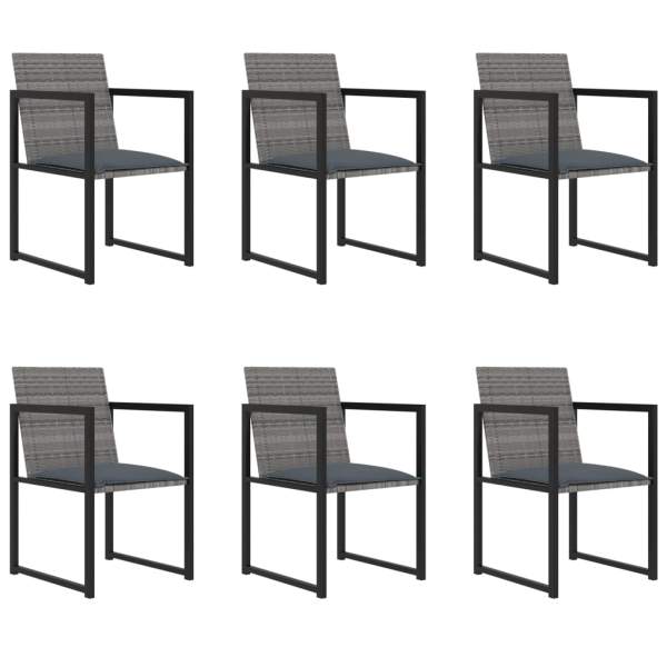  7-tlg. Garten-Essgruppe mit Kissen Poly Rattan Grau